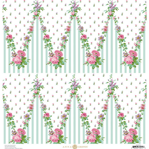 Anna Griffin - Fancy French Collection - 12 x 12 Paper - Floral Chevron - Blue