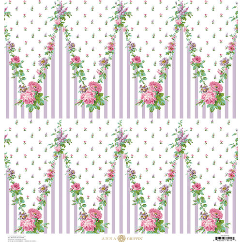 Anna Griffin - Fancy French Collection - 12 x 12 Paper - Floral Chevron - Lavender