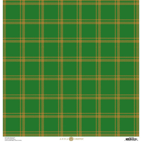 Anna Griffin - Christmas Plaid Collection - 12 x 12 Paper with Foil Finish - Green and Gold Madras
