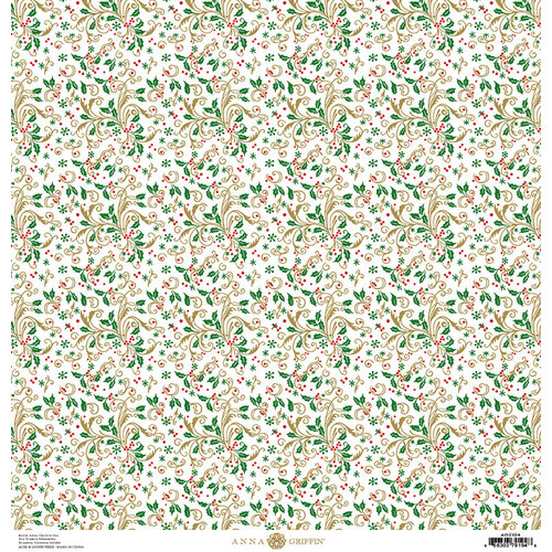 Anna Griffin - Christmas Collection - 12 x 12 Paper with Foil Finish - Holly Swirl