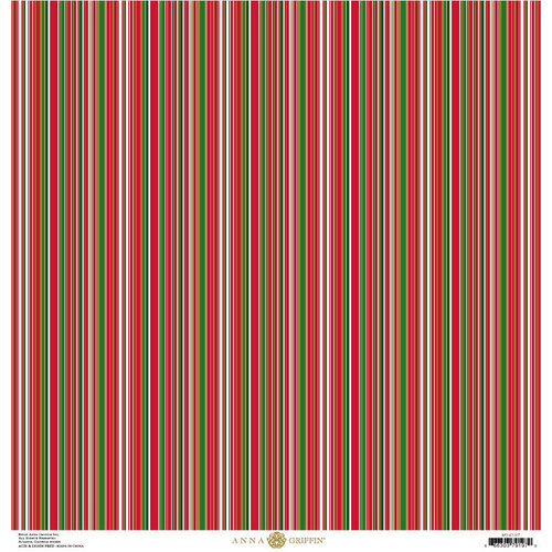 Anna Griffin - Christmas Collection - 12 x 12 Paper with Foil Finish - Red and Green Stripe
