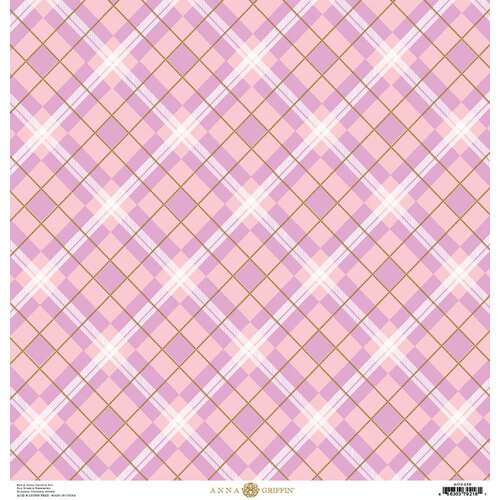 Anna Griffin - Foil Plaid Collection - 12 x 12 Cardstock - Pink and Purple Geometric