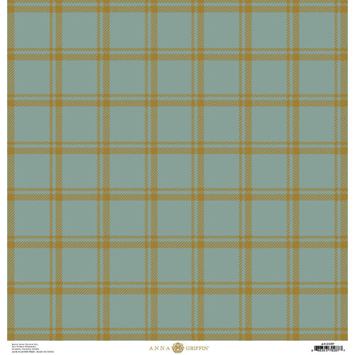 Anna Griffin - Fall Plaid Collection - 12 x 12 Cardstock - Blue and Gold Foil Tattersall