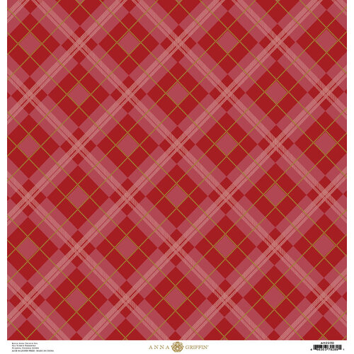 Anna Griffin - Fall Plaid Collection - 12 x 12 Cardstock - Red and Gold Foil Glen