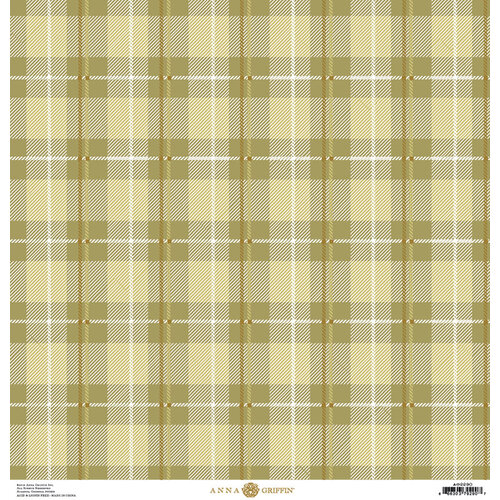 Anna Griffin - Fall Plaid Collection - 12 x 12 Cardstock - Green and Gold Foil Madras