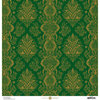 Anna Griffin - Christmas Damask Collection - 12 x 12 Paper - Green and Gold Holiday