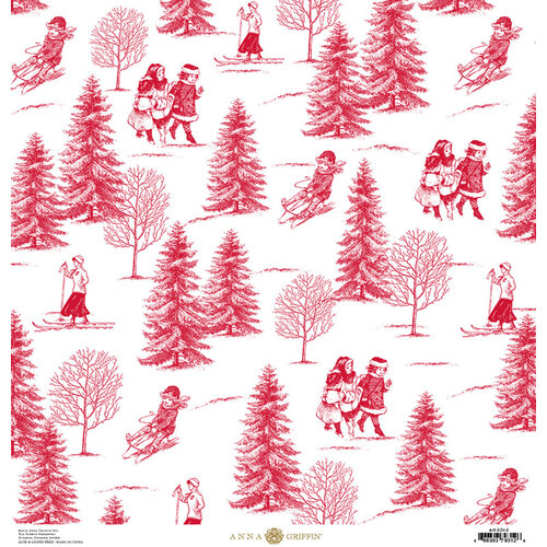 Anna Griffin - Christmas Toile Collection - 12 x 12 Paper - Red Christmas Tree