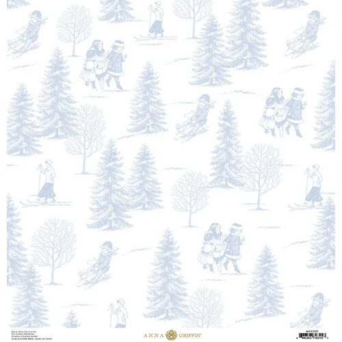 Anna Griffin - Christmas Toile Collection - 12 x 12 Paper - Blue Christmas Tree