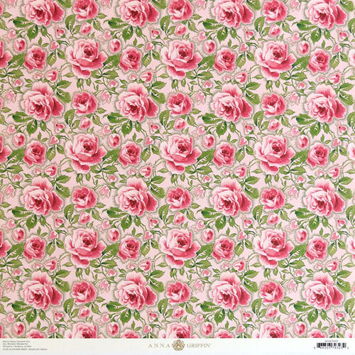Anna Griffin - Smitten Collection - 12 x 12 Cardstock - Pink and Green Roses