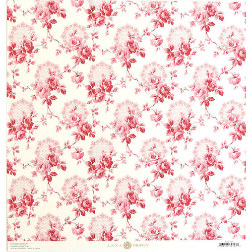 Anna Griffin - Smitten Collection - 12 x 12 Cardstock - Pink Rose Vines
