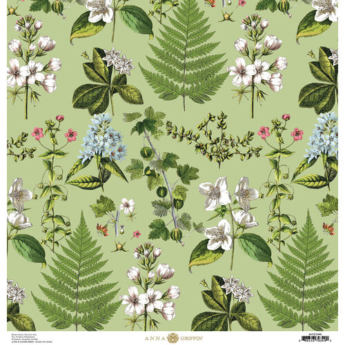 Anna Griffin - 12 x 12 Cardstock - Spring Botanical - Green