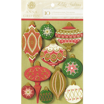 Anna Griffin - Holiday Traditions Collection - Christmas - Glittered 3 Dimensional Stickers - Ornaments
