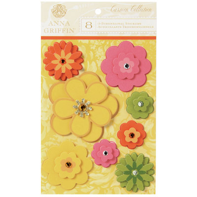 Anna Griffin - Carmen Collection - 3 Dimensional Stickers with Gem Accents - Flowers