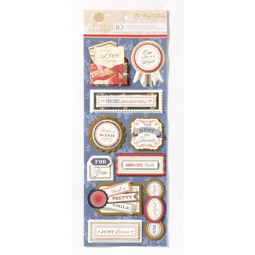 Anna Griffin - Fleur Rouge Collection - Foiled 3 Dimensional Cardstock Stickers - Titles