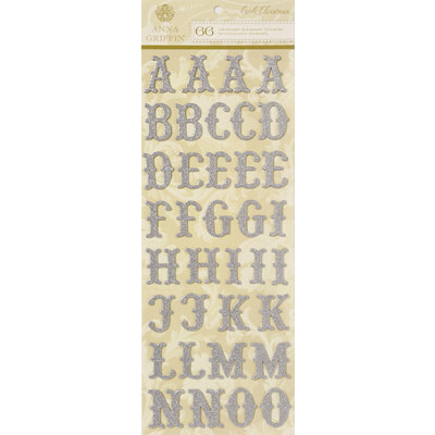 Anna Griffin - Cecile Christmas Collection - Glittered Chipboard Stickers - Alphabet - Silver