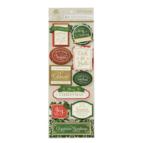 Anna Griffin - Yuletide Greetings Collection - 3 Dimensional Stickers with Foil Accents - Sentiments