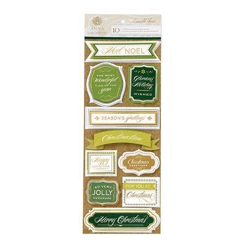 Anna Griffin - Emerald Forest Collection - 3 Dimensional Stickers with Foil Accents - Sentiments