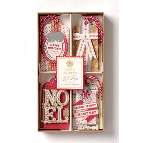 Anna Griffin - Christmas Kraft Collection - 3 Dimensional Gift Tag Set with Foil Accents