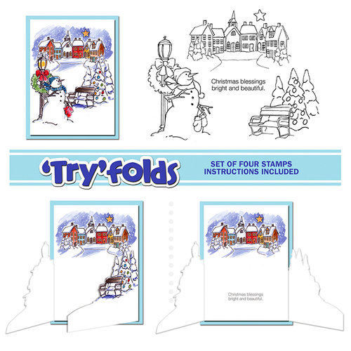 Art Impressions - Tryfolds Collection - Christmas - Unmounted Rubber Stamp Set - Village