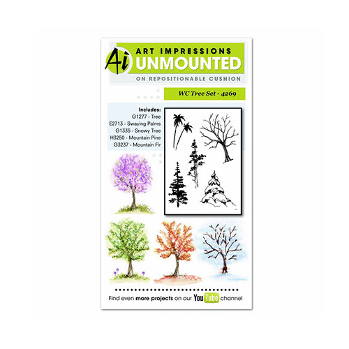 Art Impressions - Watercolor Collection - Unmounted Rubber Stamp Set - Tree Set