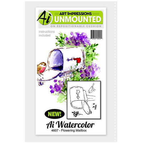 Art Impressions - Watercolor Minis Collection - Unmounted Rubber Stamp Set - Flowering Mailbox