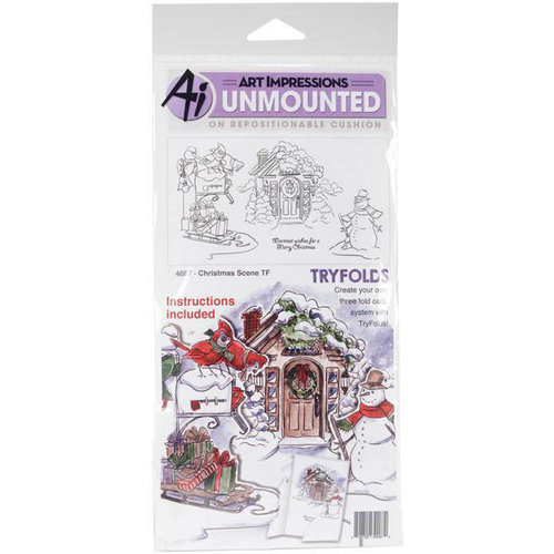 Art Impressions - Tryfolds Collection - Christmas - Unmounted Rubber Stamp Set - Christmas Scene