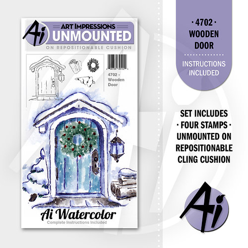 Art Impressions - Watercolor Minis Collection - Unmounted Rubber Stamp Set - Wooden Door