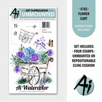 Art Impressions - Watercolor Minis Collection - Unmounted Rubber Stamp Set - Flower Cart