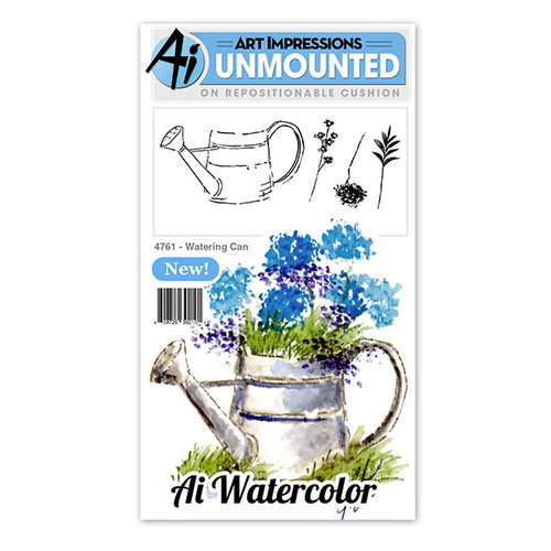 Art Impressions - Watercolor Minis Collection - Unmounted Rubber Stamp Set - Watering Can