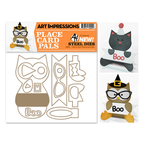 Art Impressions - Steel Dies - Halloween - Cat and Owl Placecard Set