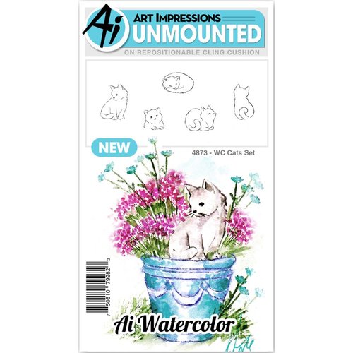 Art Impressions - Watercolor Collection - Unmounted Rubber Stamp Set - Cats