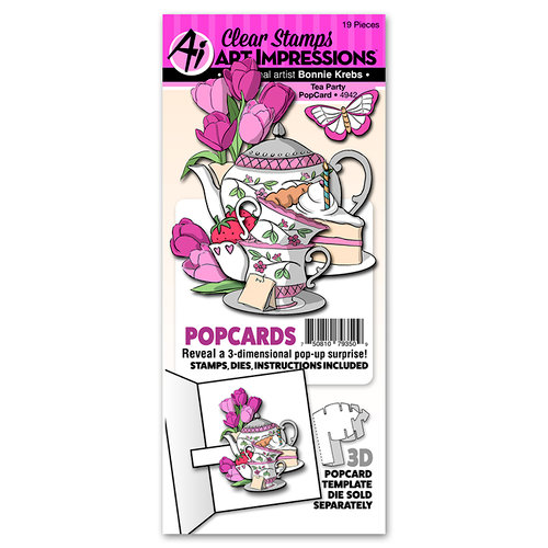 Art Impressions - PopCards Collection - Die and Clear Photopolymer Stamp Set - Tea Party