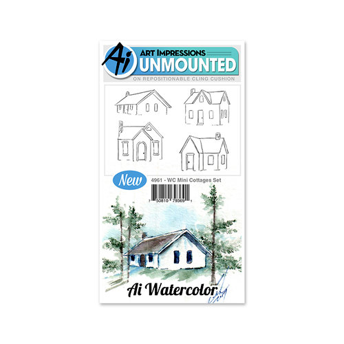 Art Impressions - Watercolor Collection - Clings - Repositionable Unmounted Rubber Stamps - Mini Cottages