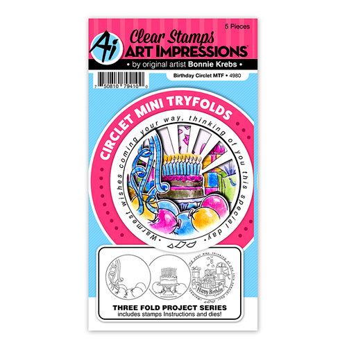 Art Impressions - Circlet Mini Tryfolds Collection - Stamp and Die Set - Birthday