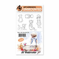Art Impressions - Watercolor Collection - Unmounted Rubber Stamp Set - Little Girls