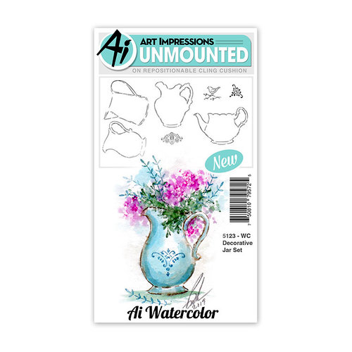 Art Impressions - Watercolor Collection - Unmounted Rubber Stamp Set - Decorative Jar
