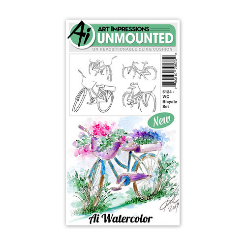 Art Impressions - Watercolor Collection - Unmounted Rubber Stamp Set - Bicycle