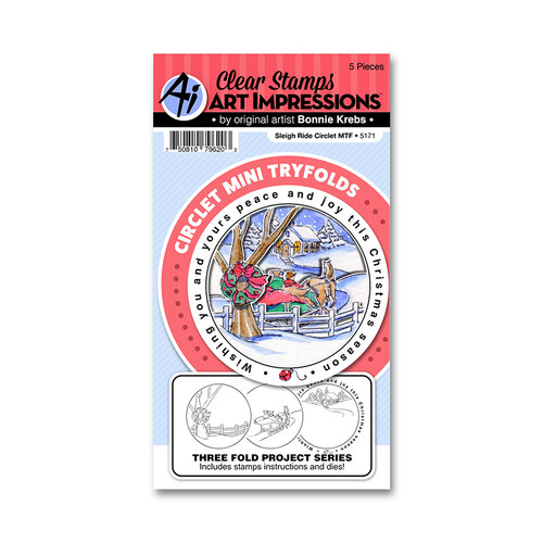 Art Impressions - Christmas - Circlet Mini Tryfolds Collection - Stamp and Die Set - Sleigh Ride