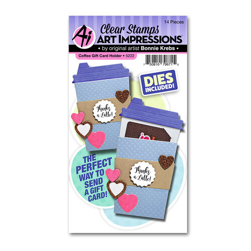 Art Impressions - Valentines Collection - Die and Clear Photopolymer Stamp Set - Coffee Gift Card Holder