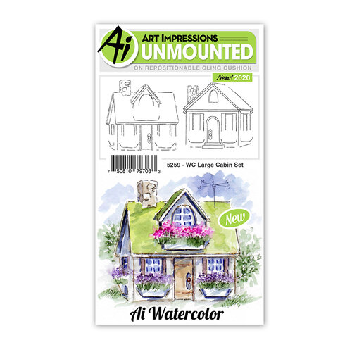 Art Impressions - Watercolor Collection - Unmounted Rubber Stamp Set - Large Cabin