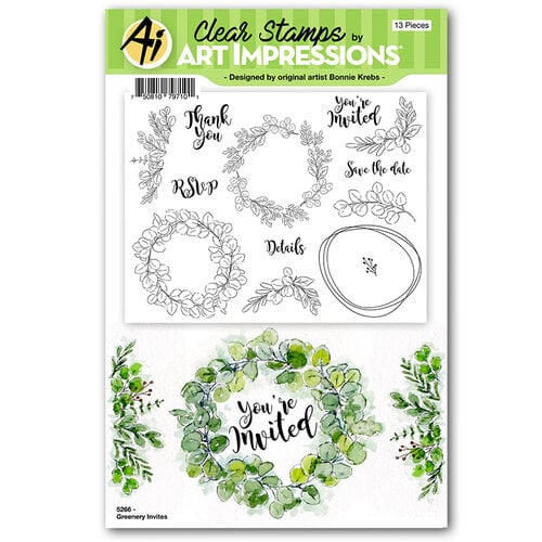 Art Impressions - Florals Collection - Clear Photopolymer Stamps - Greenery Invites