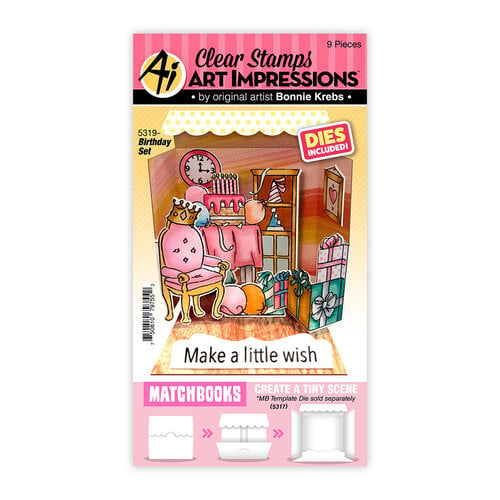 Art Impressions - Matchbook Collection - Die and Clear Photopolymer Stamp Set - Birthday