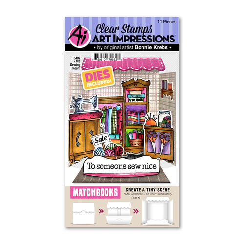 Art Impressions - Matchbook Collection - Die and Clear Photopolymer Stamp Set - Sewing Room