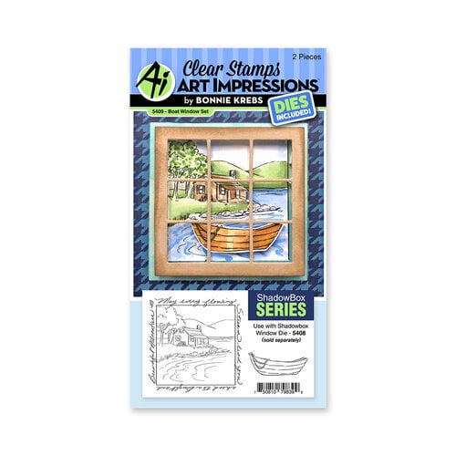Art Impressions - Windows to the World Collection - Die and Clear Photopolymer Stamp Set - Boat Window Accessory Set