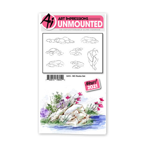 Art Impressions - Watercolor Collection - Unmounted Rubber Stamp Set - Rocks Set