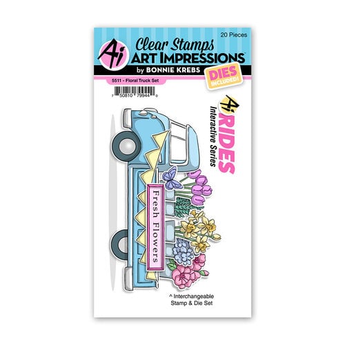 Art Impressions - Rides Collection - Die and Clear Photopolymer Stamp Set - Floral Truck
