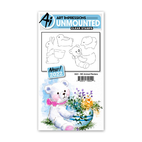 Art Impressions - Watercolor Collection - Clear Photopolymer Stamps - Animal Planters