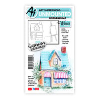 Art Impressions - Watercolor Journals Collection - Clear Photopolymer Stamps - Cottage and Easel