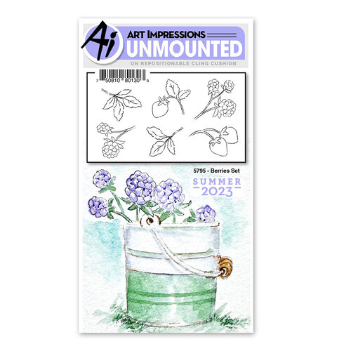 Art Impressions - Watercolor Collection - Clings - Repositionable Unmounted Rubber Stamps - Berries