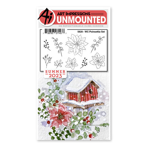 Art Impressions - Watercolor Collection - Clings - Repositionable Unmounted Rubber Stamps - Poinsettia